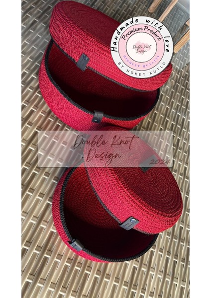 Kırmızı 2li Yuvarlak Kapaklı Sepet / Organizer / indirimleri