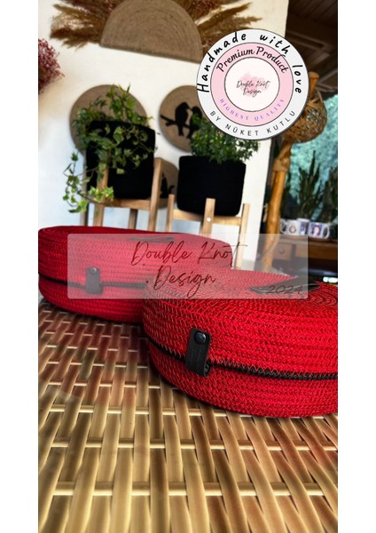 Kırmızı 2li Yuvarlak Kapaklı Sepet / Organizer /