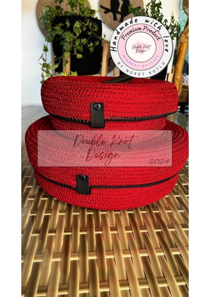 Kırmızı 2li Yuvarlak Kapaklı Sepet / Organizer /
