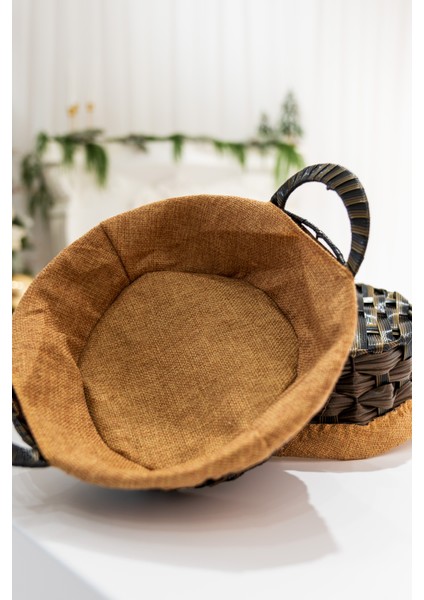 Hasır Sepet Kulplu Jüt Kumaşlı Dekoratif Organizer - Ekmek Sepeti fiyatları
