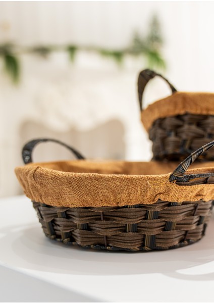 Hasır Sepet Kulplu Jüt Kumaşlı Dekoratif Organizer - Ekmek Sepeti modelleri