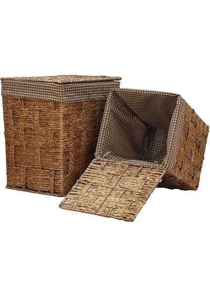 2&apos;li Kapaklı Hasır Sepet – Oyuncak Kutusu, ve Havlu Saklama Sepeti, Bez Astarlı Hasır Kutu, Dekoratif ve Fonksiyonel Saklama Çözümü, Şık, Dayanıklı Tasarım (Hasır Kapak Büyük) fiyatları