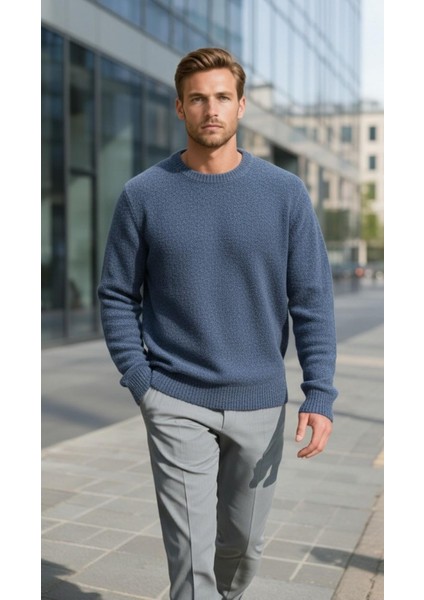 Erkek Qwersize Peluş Kazak Indigo