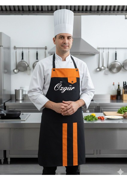 Kişiye Özel Isim Baskılı Cepli Mutfak Aşçı Önlüğü