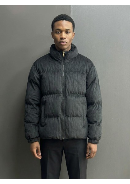 Erkek Kadife Şişme Mont Siyah