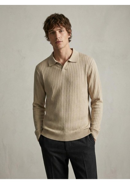 Erkek Polo Yaka Kazak Bej