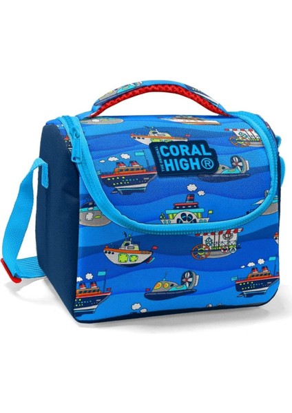 Lacivert Mavi Gemi Desenli Erkek Çocuk Beslenme Çantası - Thermo Astarlı