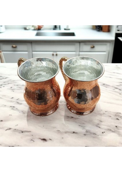 Bakır Bardak & Bakır Kupa Dövme Bakır Ayran Bardağı Kulplu 2 Adet Kaliteli Kalın Bakır Maşrafa modelleri