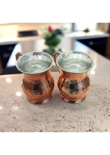 Bakır Bardak & Bakır Kupa Dövme Bakır Ayran Bardağı Kulplu 2 Adet Kaliteli Kalın Bakır Maşrafa fırsatları
