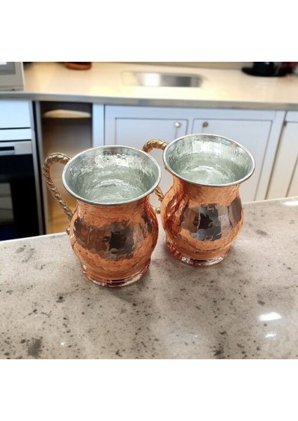 Bakır Bardak & Bakır Kupa Dövme Bakır Ayran Bardağı Kulplu 2 Adet Kaliteli Kalın Bakır Maşrafa indirimleri