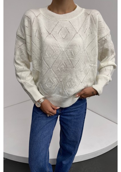 Bisiklet Yaka Baklava Desenli Triko Kazak modelleri