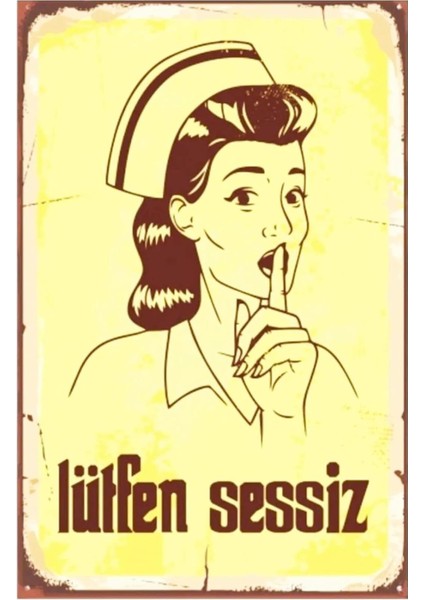 Lütfen Sessiz Hemşire Retro DRTR0092 Ahşap Mdf Tablo