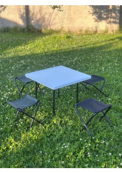 Outdoor Mini Masa ve Tabure Seti - Katlanabilir Metal Ayaklı Bahçe, Teras ve Kamp Sandalyesi Takımı