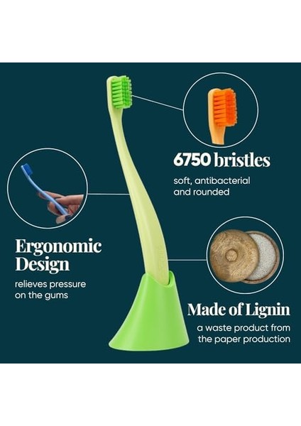 Box, Diş Fırçası + Tutacak, Yeşil – 6750 Antibakteriyel Yumuşak Kıl, Lignin Biyoplastik Sap, Tasarımı, Alman Üretimi modelleri