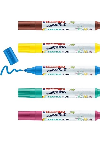 17 Funtastıcs Textıle Fun Çocuklar Için Tekstil - Sarı,, Mavi, Kırmızı, Yeşil - 5&apos;li Seti - 2-3 mm Yuvarlak Uç fiyatları