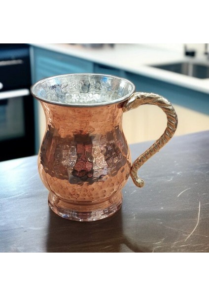 Bakır Bardak & Bakır Kupa Dövme Bakır Ayran Bardağı Kulplu 1 Adet Kaliteli Kalın Bakır Maşrafa