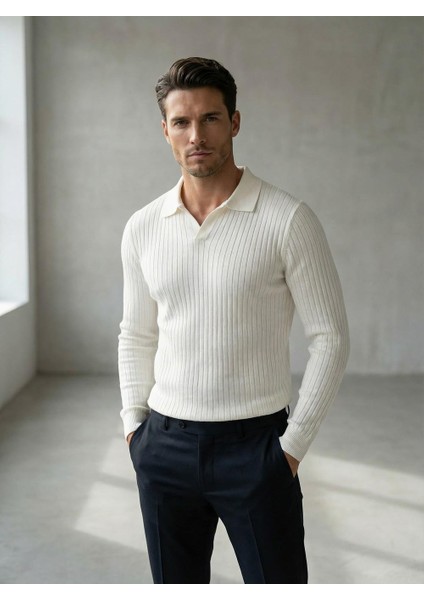 Erkek Polo Yaka Kazak Ekru