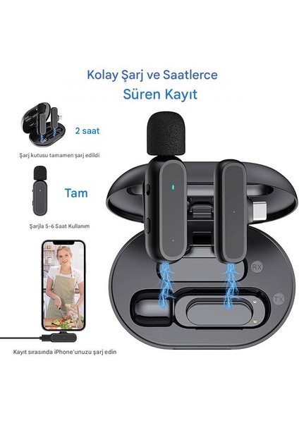 iPhone iPad Uyumlu Şarj Üniteli Kablosuz Youtuber Influencer Lightning Yaka Mikrofonu fiyatları