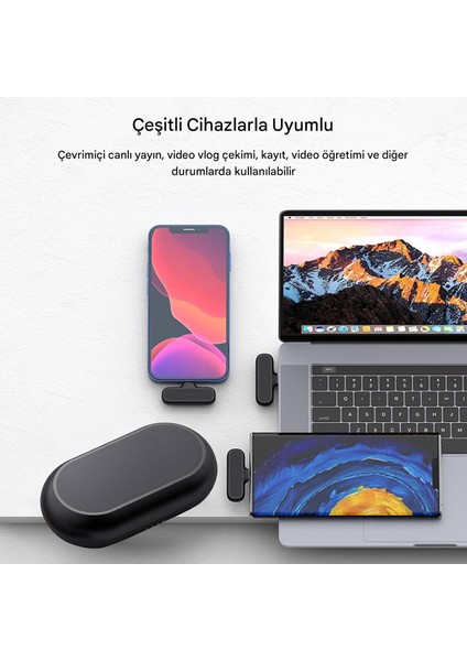 iPhone iPad Uyumlu Şarj Üniteli Kablosuz Youtuber Influencer Lightning Yaka Mikrofonu indirimleri