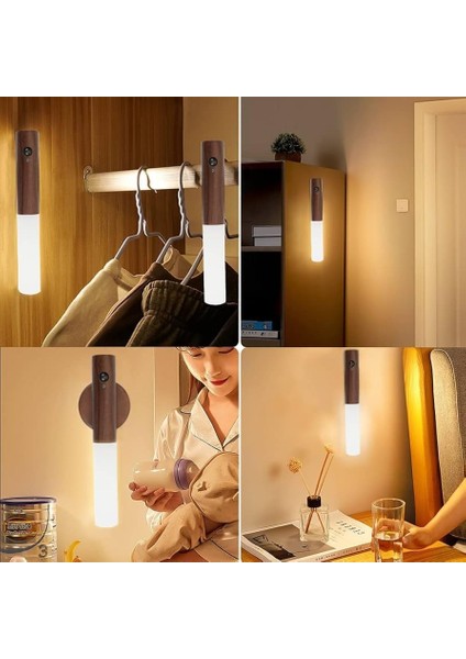 Duvar Sensörlü Gece Işıkları Iç Mekan Taşınabilir LED Şarj Edilebilir Ahşap Tasarımlı Dolap Işıkları Merdiven El Tipi Duvar Yatak Odası Koridor Mutfak ( ) fiyatları