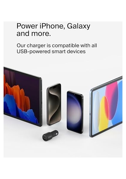Boostcharge Çift Araç Şarj Cihazı 42W W/hızlı Şarj Usb-C 30W Pps ve 12W Usb-A Bağlantı Noktaları 15, 15 Pro, 15 Pro Max, 14 Serisi, 13 Serisi, S23 ve modelleri