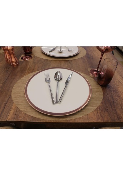 Oval Bambu Desen Kesim Servis 2 Adet 35X45 cm