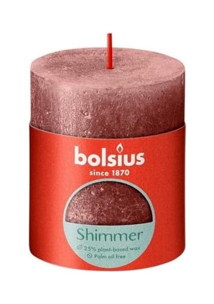 Blok Sütun Mum - Pembe - Parıltılı - 35 Saat Uzun Yanma Süresi - Ev Mumları - Iç Dekorasyon - Kokusuz - Vegan Mum - Yağı Yok - 80 x 68 mm modelleri