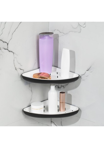 0447 2&apos;li Istiridye Köşe Rafı - Yapışkanlı Duş Rafı Düzenleyici Organizer - Siyah