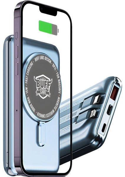Labs BP11 10000 Mah Uyumlu Dahili Kablolu Taşınabilir Manyetik Powerbank (Mavi)