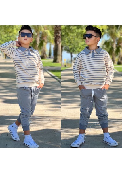 8/16 Yaş Erkek Çocuk Yakalı Full Likra Alt Üst Takım | Kışlık Çocuk Eşofman Takımı - Bayramlık