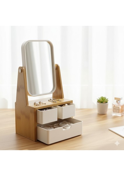 Çekmeceli Aynalı Organizer, Lüks Makyaj Takı Kutusu