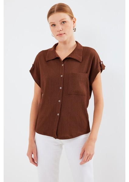 20256 Manşetli Double Kısa Kollu Gömlek - Kahverengi fiyatları
