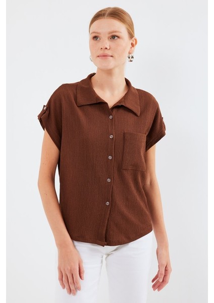 20256 Manşetli Double Kısa Kollu Gömlek - Kahverengi modelleri