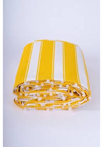 Sarı Beyaz Çizgili Su Geçirmez Kornişli Bağcıklı Balkon Perdesi Branda Enxboy modelleri