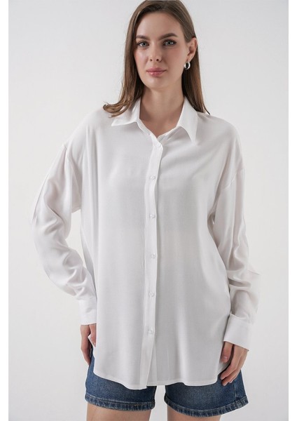 Artsviva Oversize Viskon Gömlek 3785 - Beyaz
