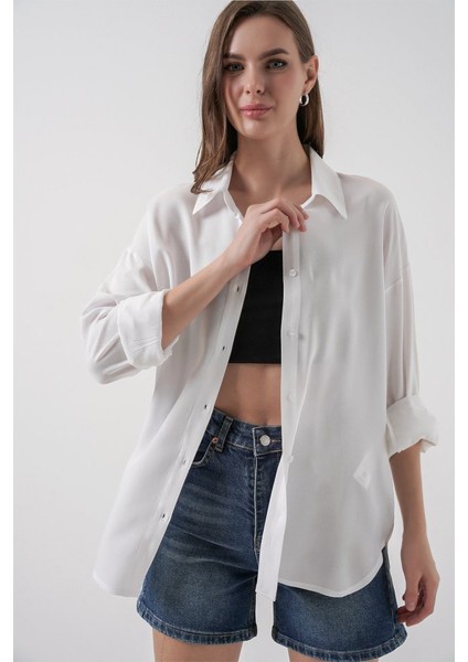 Artsviva Oversize Viskon Gömlek 3785 - Beyaz modelleri