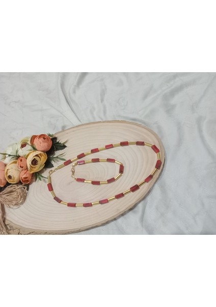 Şık Kırmızı Modern Kolye ve Bileklik Takı Seti modelleri