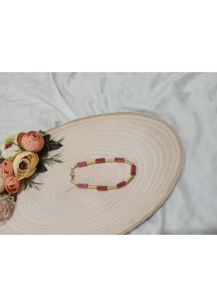 Şık Kırmızı Modern Kolye ve Bileklik Takı Seti