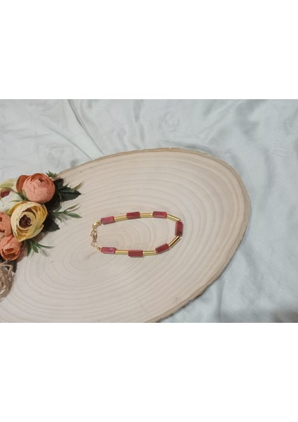 Şık Kırmızı Modern Kolye ve Bileklik Takı Seti
