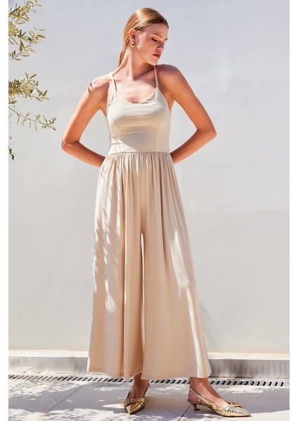 7029 Bol Paça Askılı Tulum - Bej fiyatları