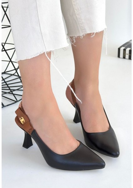 Sivri Burun Arkası Açık Slingback Taba Zincir Tokalı Kadeh Topuk Kadın Ayakkabı fiyatları