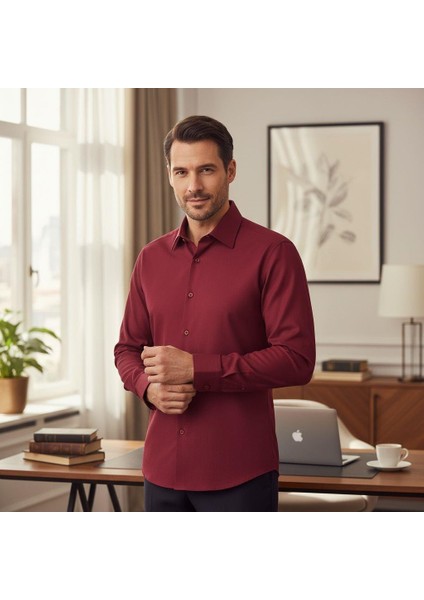 Klasik %100 Cotton Uzun Kollu Terletmeyen Kışlık Gömlek (Slim Fit Kalıp)