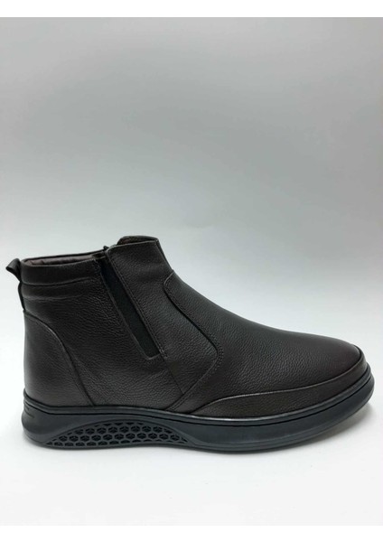 Hakiki Deri Bağcıksız Fermuarlı Esnek Kauçuk Tabanlı Içi Tüylü Kahverengi Kışlık Erkek Bot C-8951343RTTO