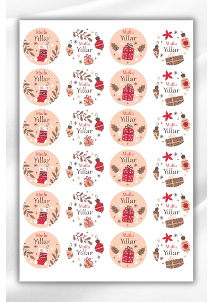 Mutlu Yıllar /yılbaşı/sticker 4 cm 72 Adet - Yeni Yıl Yılbaşı Sticker Hediye Paketi Sticker fiyatları