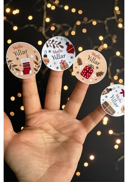 Mutlu Yıllar /yılbaşı/sticker 4 cm 72 Adet - Yeni Yıl Yılbaşı Sticker Hediye Paketi Sticker modelleri