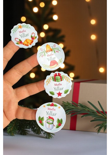Mutlı Yıllar /yılbaşı/sticker 4 cm 72 Adet - Yeni Yıl Yılbaşı Sticker Hediyelik