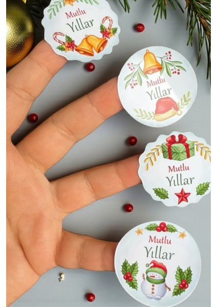 Mutlı Yıllar /yılbaşı/sticker 4 cm 72 Adet - Yeni Yıl Yılbaşı Sticker Hediyelik modelleri