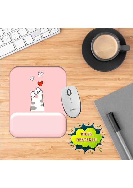 Kalp Kedi Pati Baskılı Mouse Pad