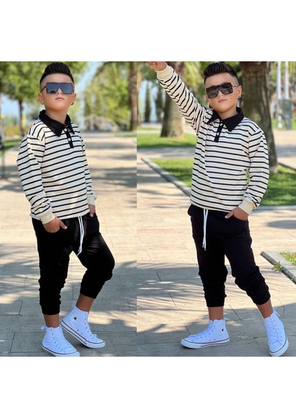 8/16 Yaş Erkek Çocuk Yakalı Full Likra Alt Üst Takım | Kışlık Çocuk Eşofman Takımı - Bayramlık