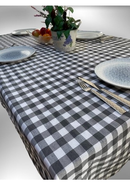 160X170 cm Gri Büyük Kare Desen Masa Örtüsü, Sofra Bezi, Piknik Örtüsü